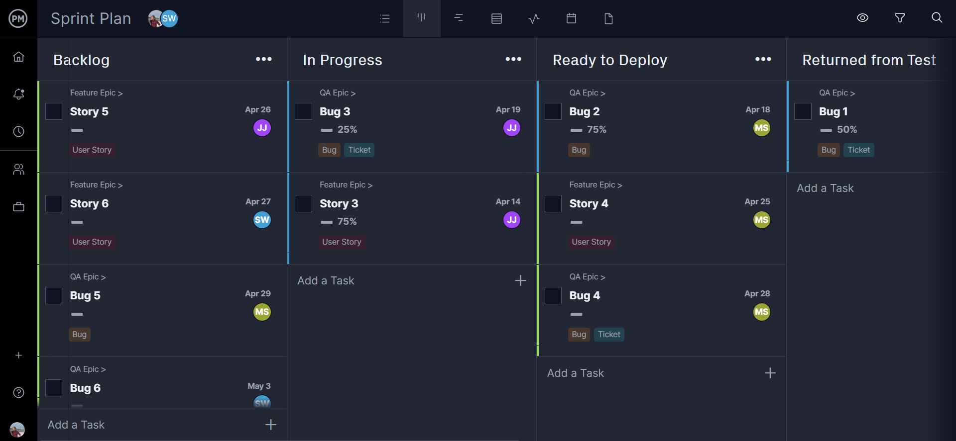 ProjectManager's kanban board