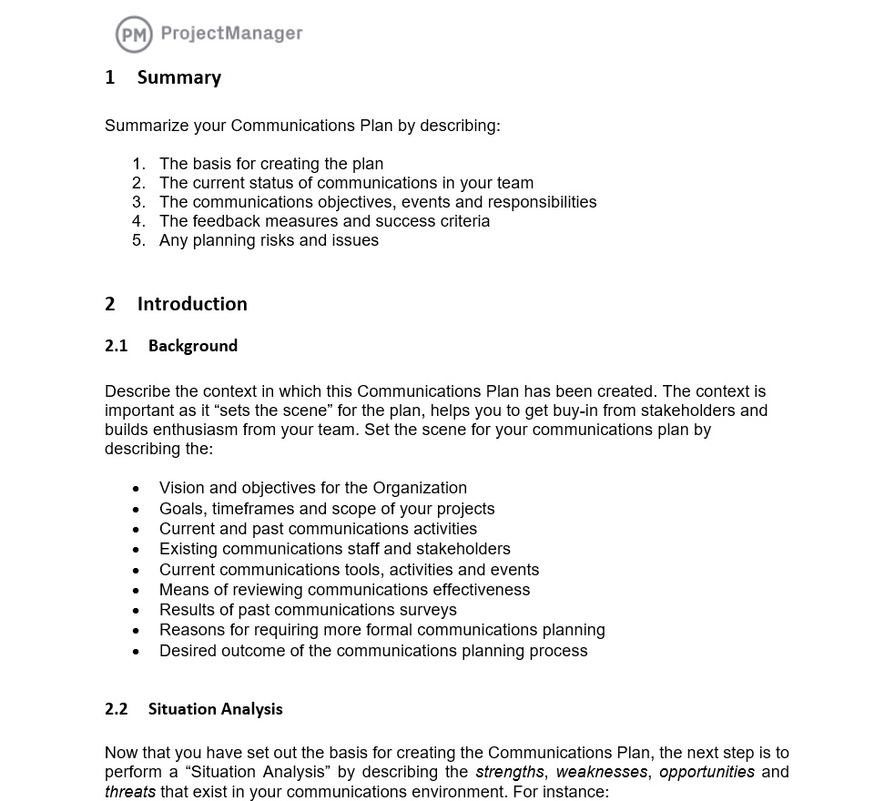 Communication plan template for Word