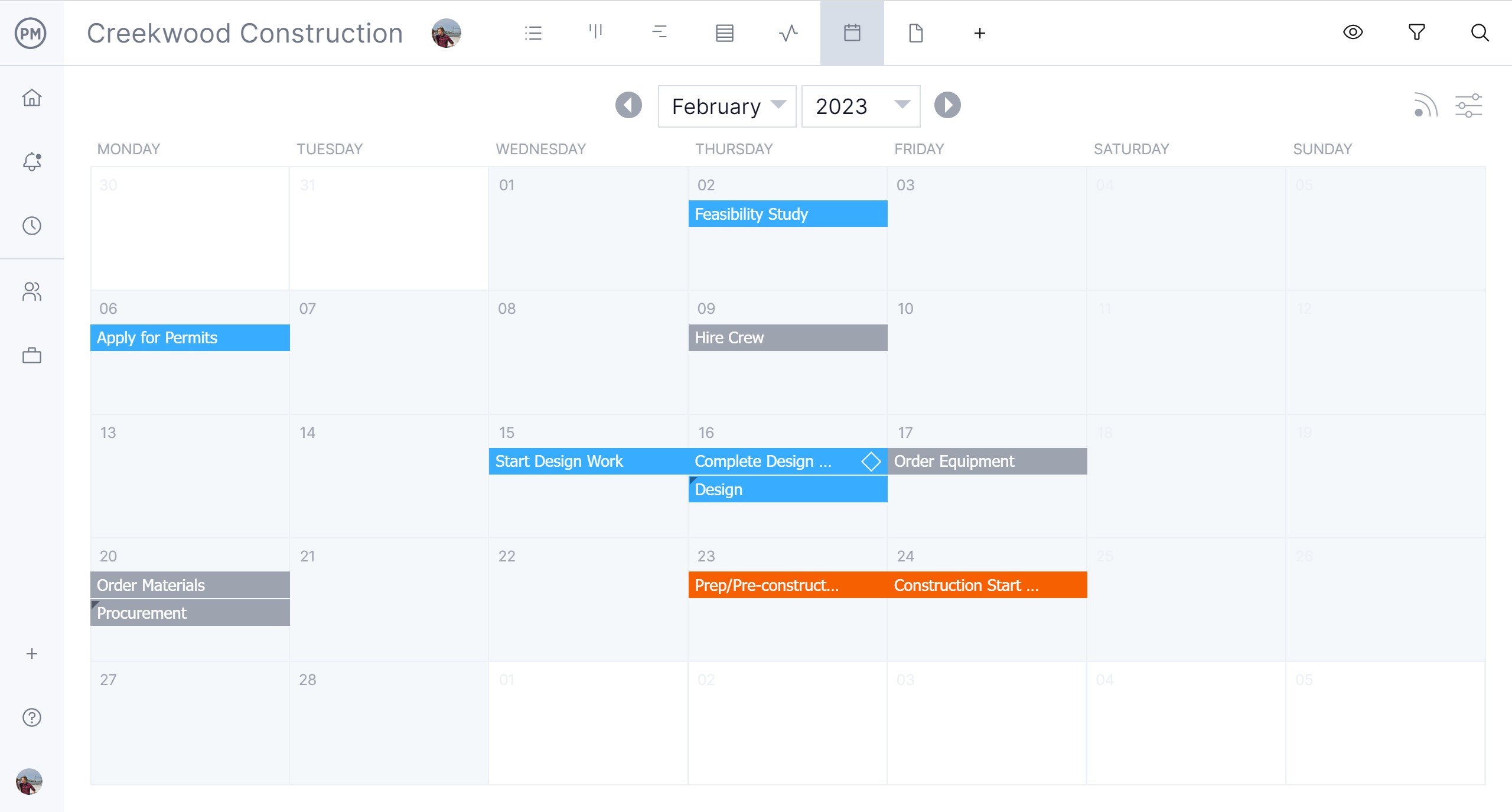 ProjectManager's calendar view