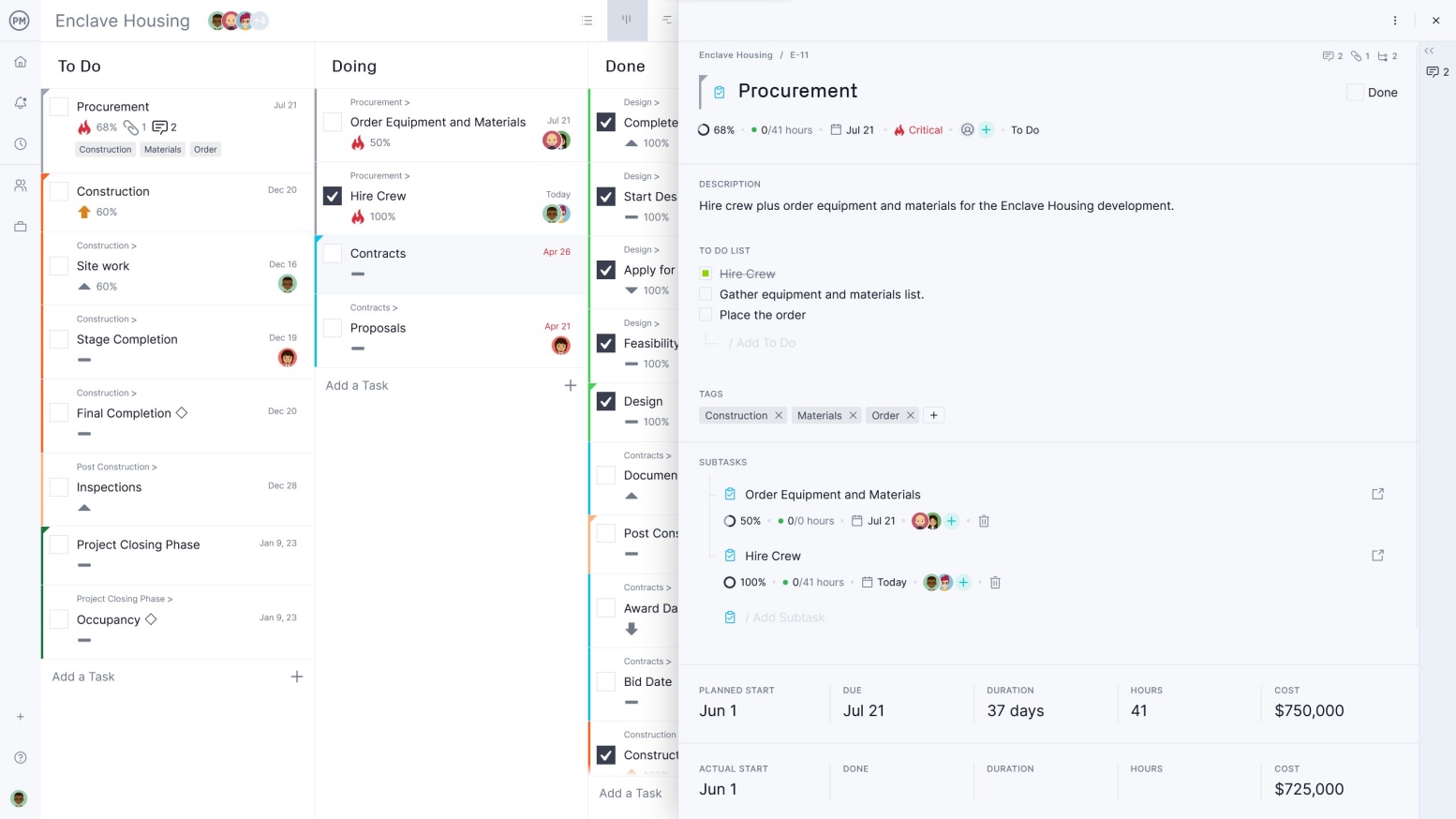 Collaborative kanban board in ProjectManager