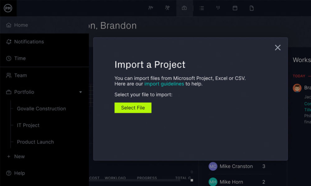 Import and export project plans