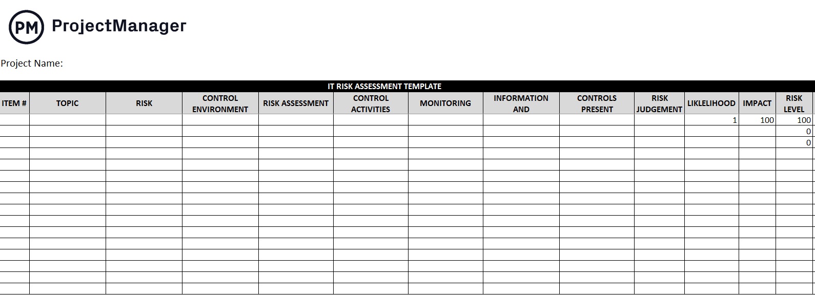 IT risk assessment template, a risk management tool