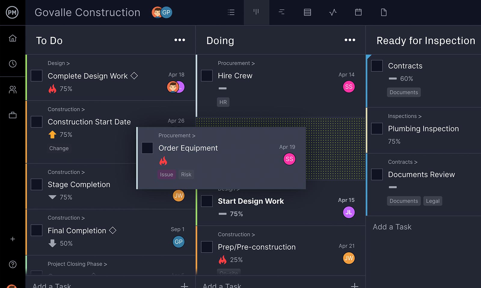 kanban board with card moving from one column to the next