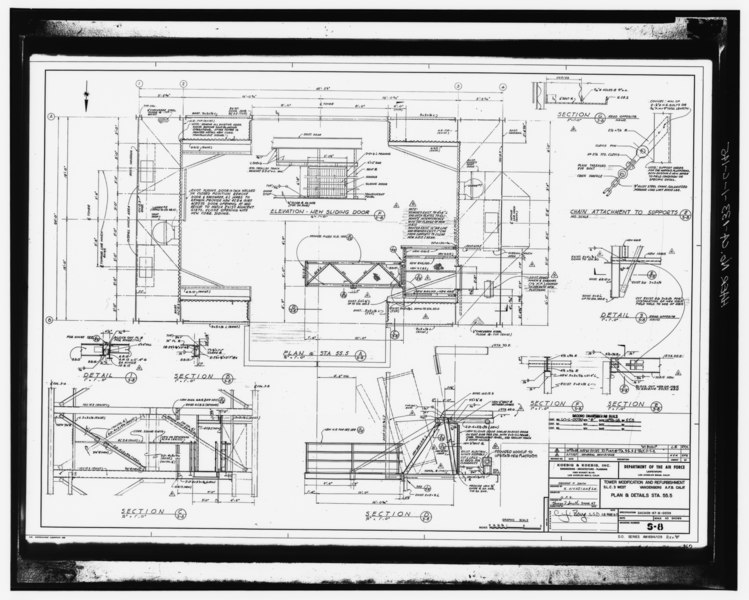 Photocopy of drawing (1967 structural drawing by Koebig and Koebig Inc.) MST MODIFICATION AND REFURBISHMENT; PLAN, SECTIONS, AND DETAILS FOR STATION 55.5, SHEET S-8 - HAER CAL,42-LOMP,1C-145