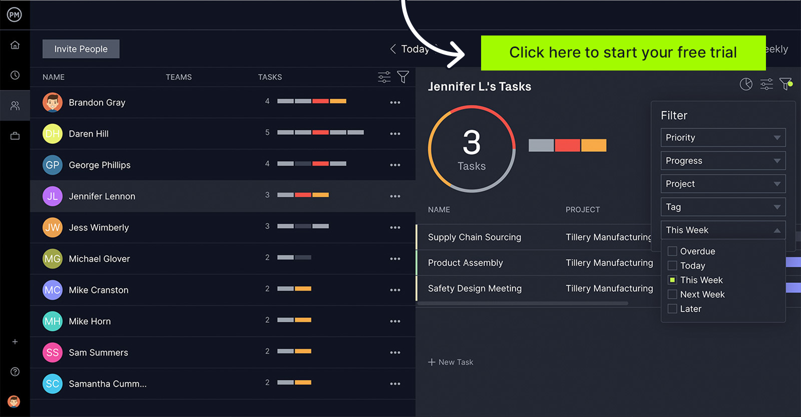 ProjectManager's team page