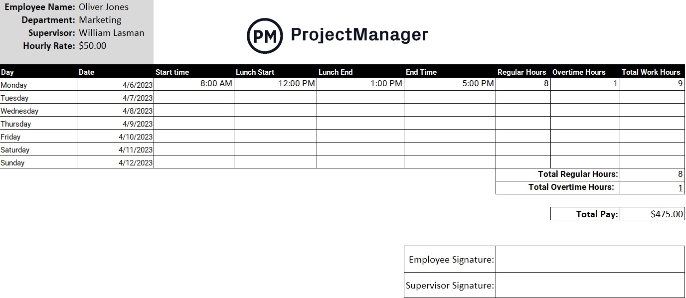 ProjectManager timesheet template