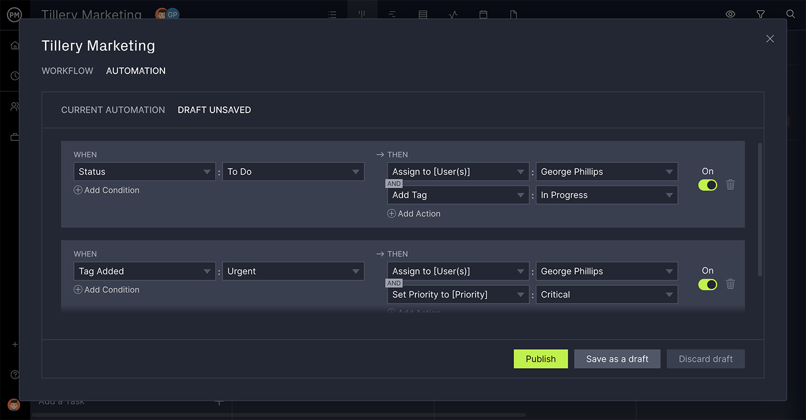 ProjectManager's workflow automation