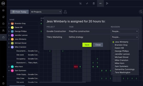 Resource management panel in a construction estimating software