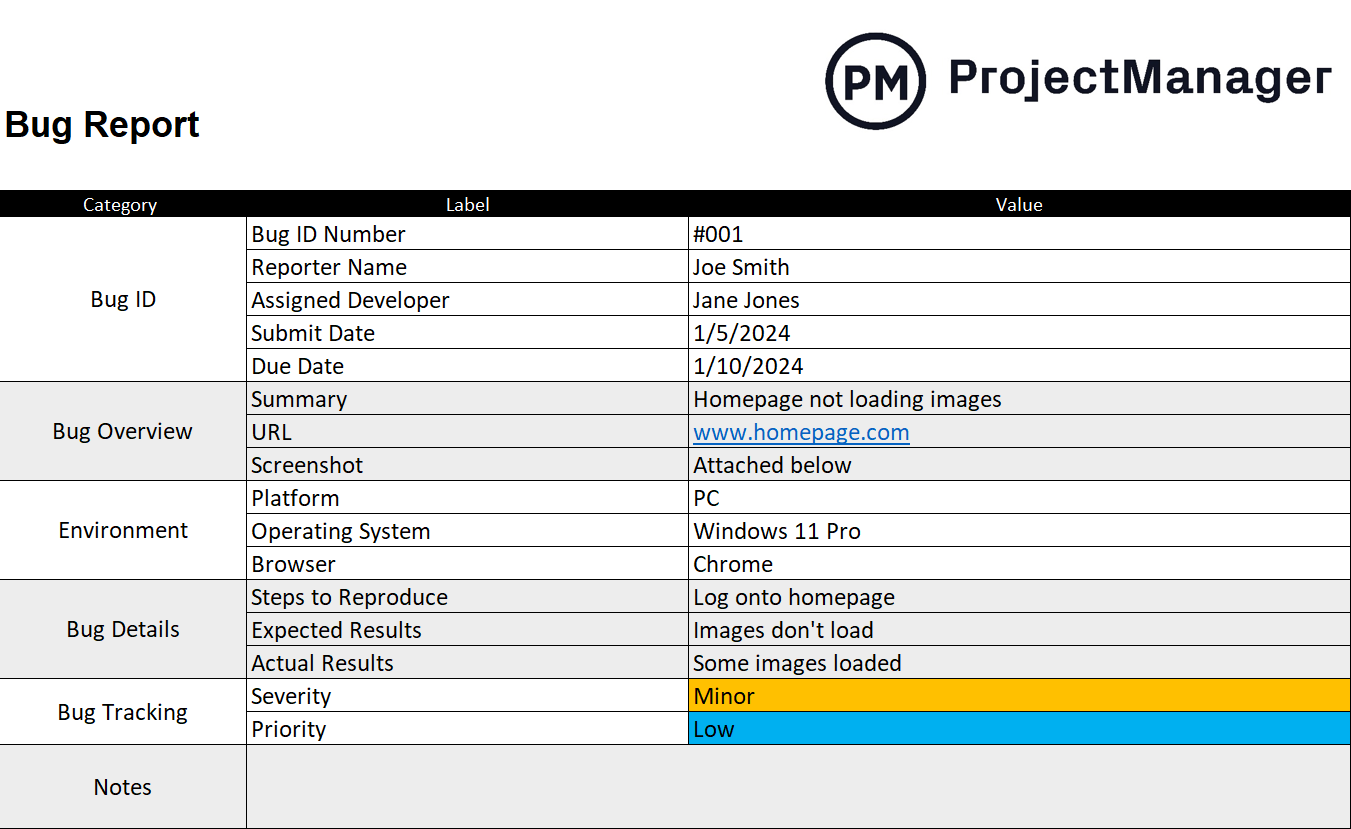 bug report template