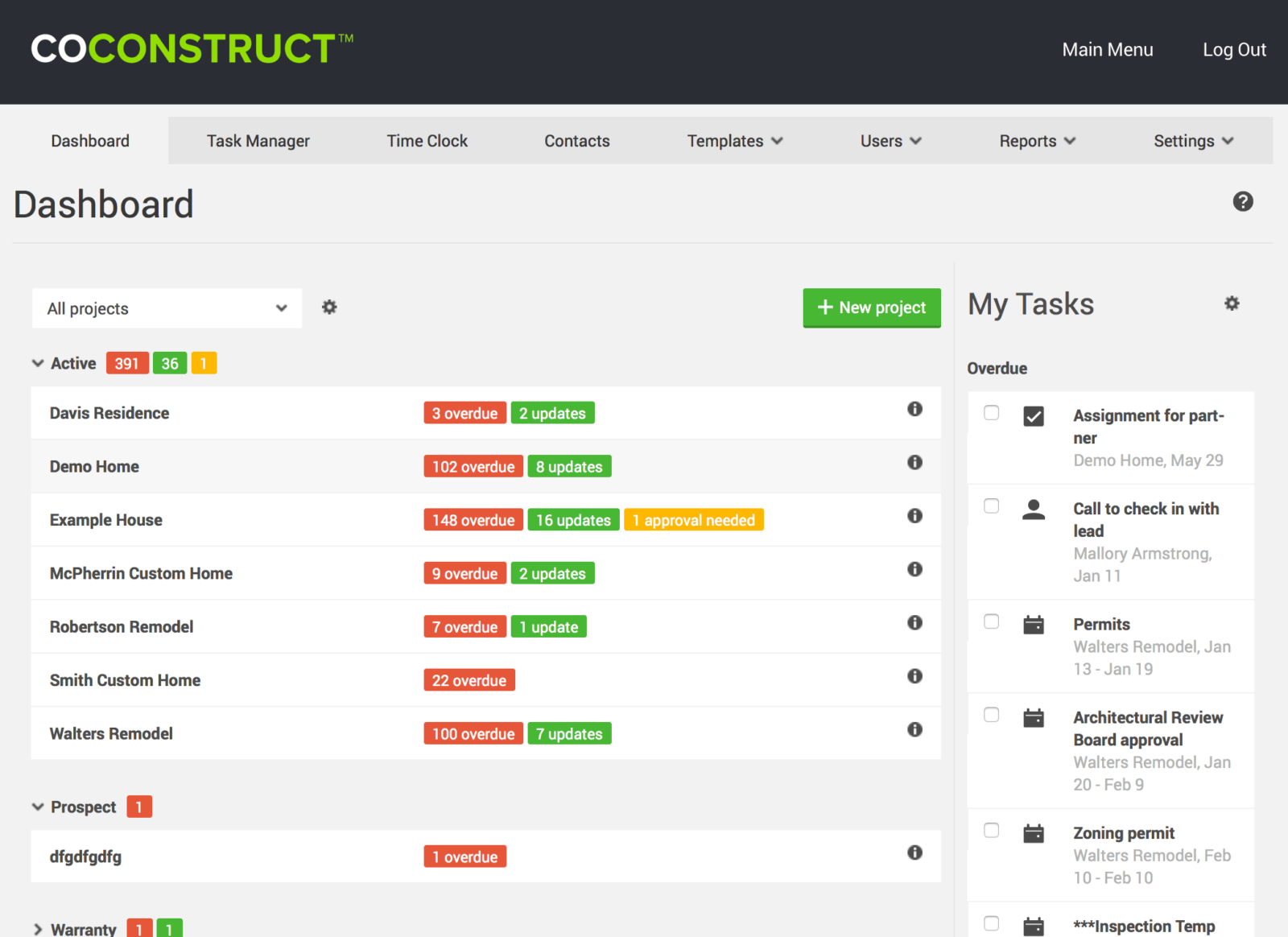 Coconstruct dashboard