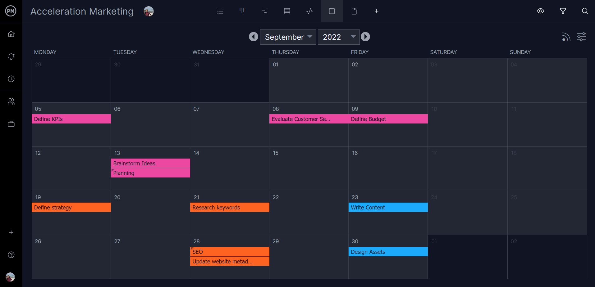 ProjectManager's calendar view