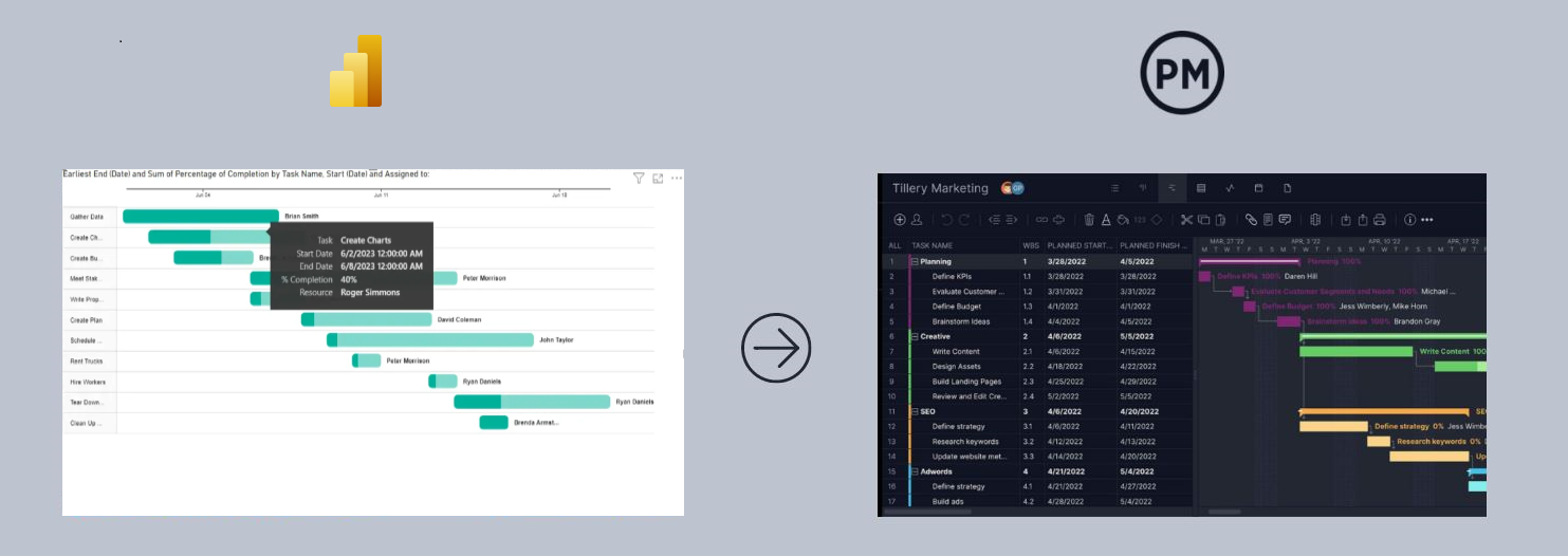 PowerBI Gantt chart import image into ProjectManager