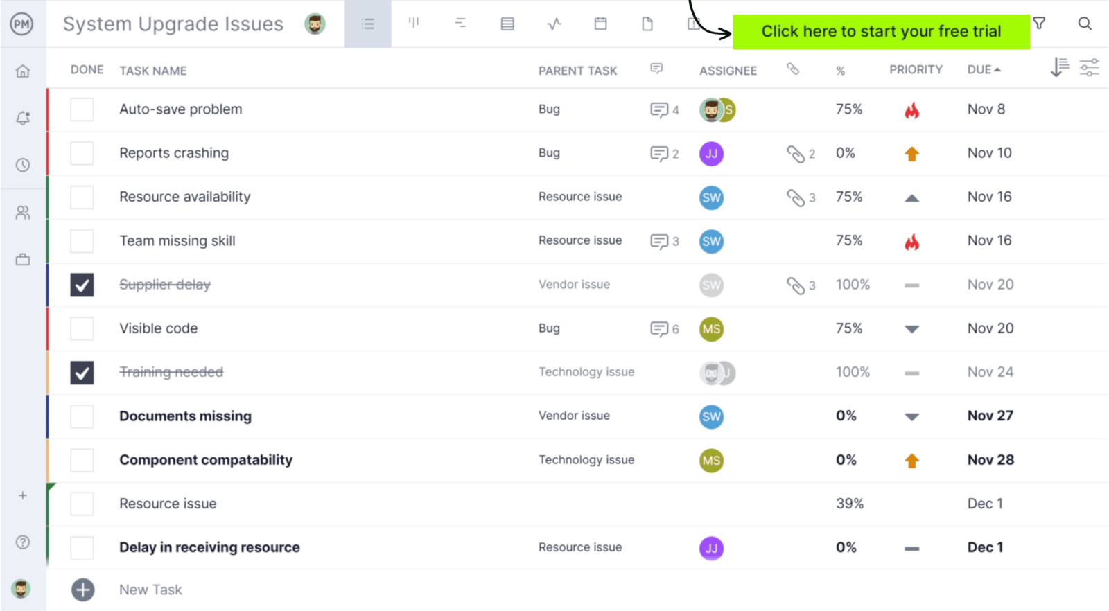 list mode in ProjectManager