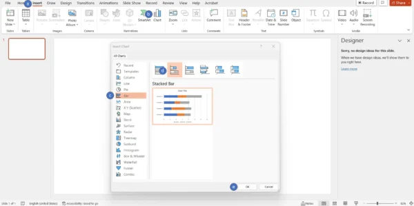 Stacked bar chart in PowerPoint showing default values