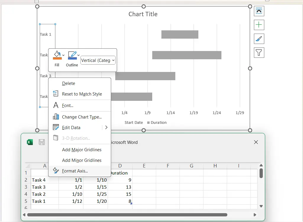 Gantt chart Word