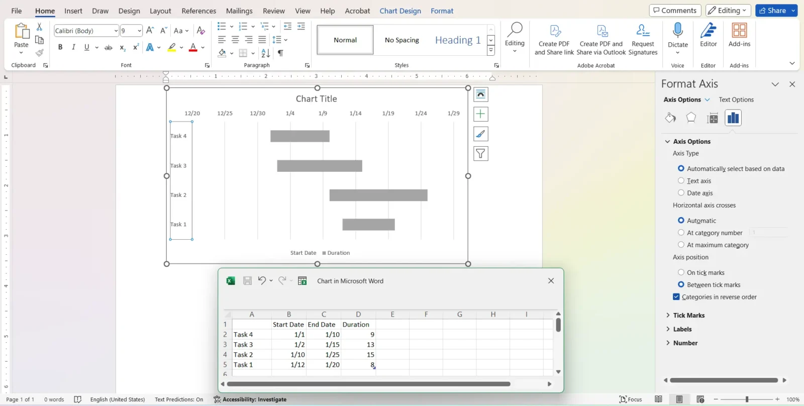 Gantt chart Word