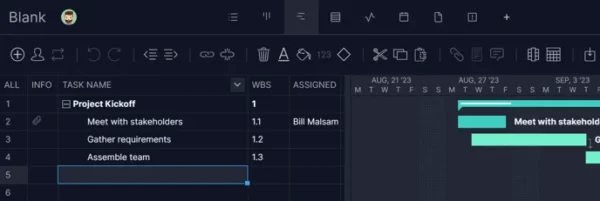 task list on a Gantt 