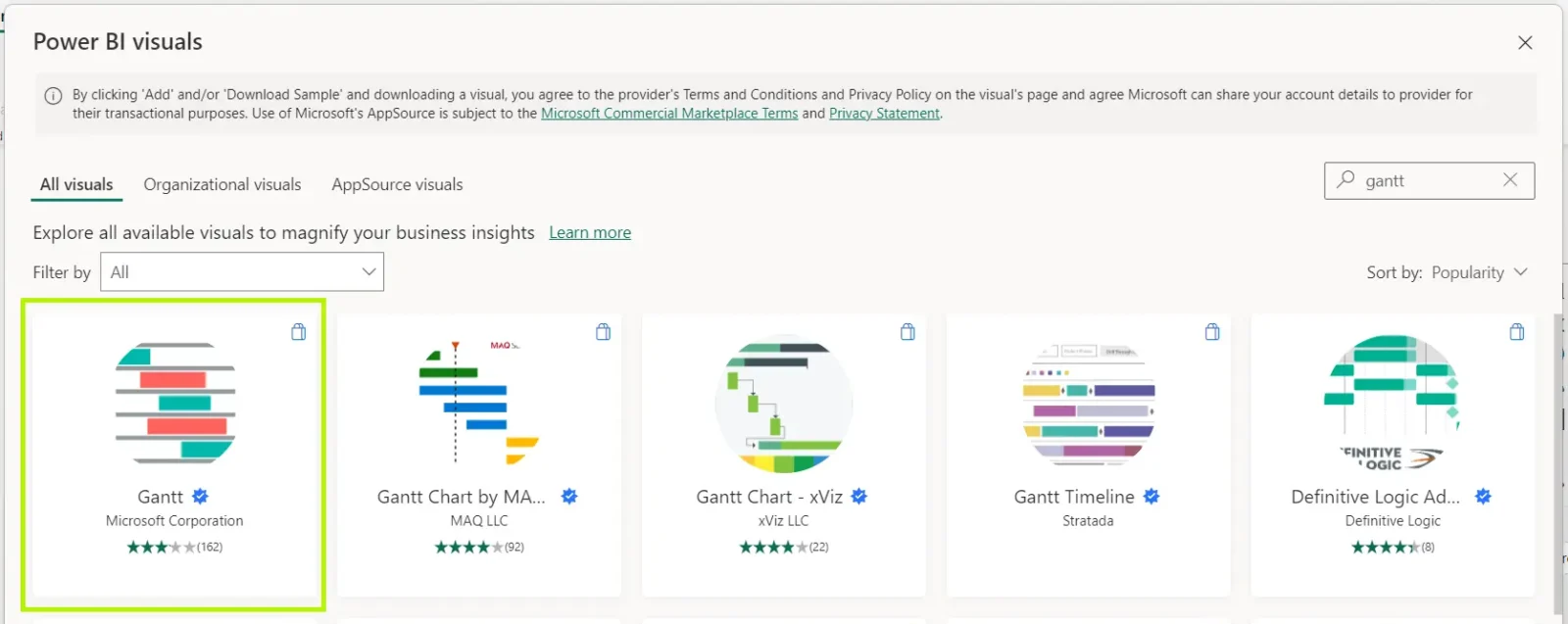 Power BI Gantt chart