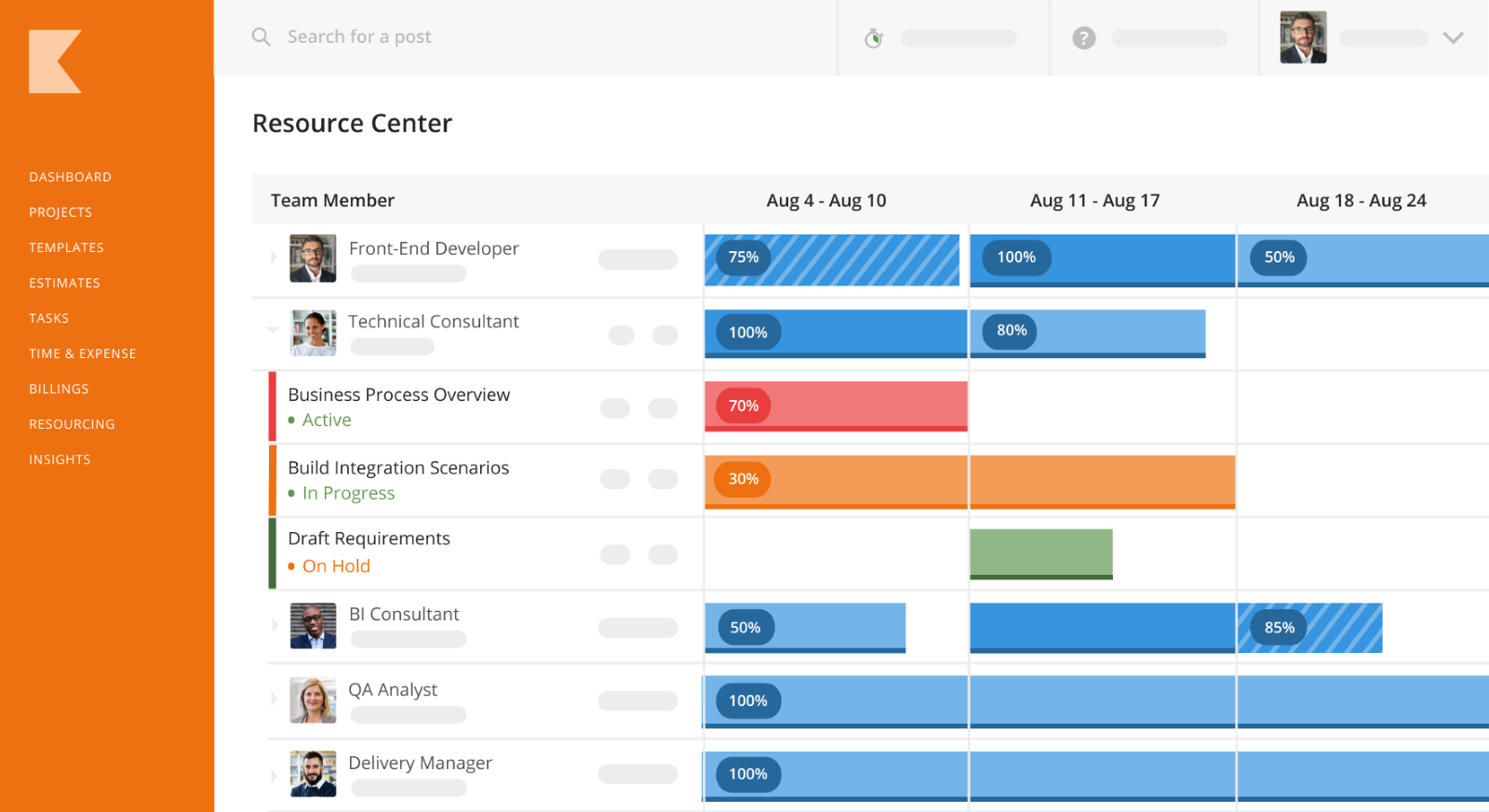 Kantata PPM software screenshot