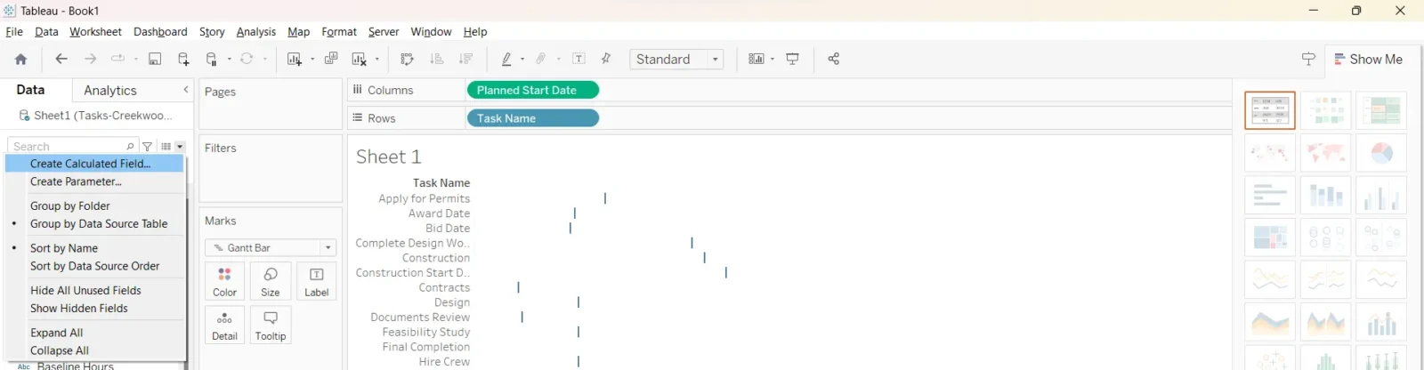 Tableau Gantt chart